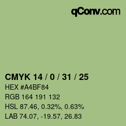 Color code: CMYK 14 / 0 / 31 / 25 | qconv.com