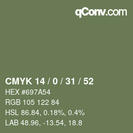 Color code: CMYK 14 / 0 / 31 / 52 | qconv.com