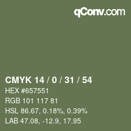 Farbcode: CMYK 14 / 0 / 31 / 54 | qconv.com