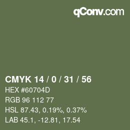 Code couleur: CMYK 14 / 0 / 31 / 56 | qconv.com