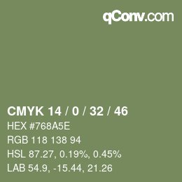 Color code: CMYK 14 / 0 / 32 / 46 | qconv.com