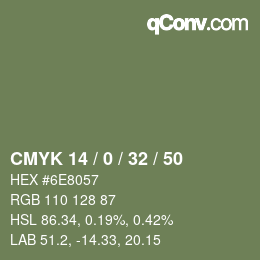 カラーコード: CMYK 14 / 0 / 32 / 50 | qconv.com