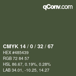 カラーコード: CMYK 14 / 0 / 32 / 67 | qconv.com