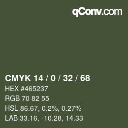 カラーコード: CMYK 14 / 0 / 32 / 68 | qconv.com