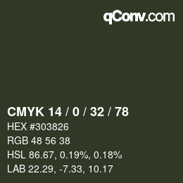 Color code: CMYK 14 / 0 / 32 / 78 | qconv.com