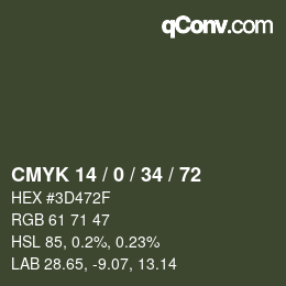 カラーコード: CMYK 14 / 0 / 34 / 72 | qconv.com