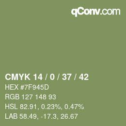 カラーコード: CMYK 14 / 0 / 37 / 42 | qconv.com