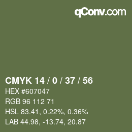 カラーコード: CMYK 14 / 0 / 37 / 56 | qconv.com