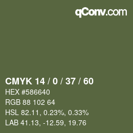 カラーコード: CMYK 14 / 0 / 37 / 60 | qconv.com