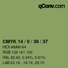 カラーコード: CMYK 14 / 0 / 38 / 37 | qconv.com