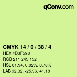 カラーコード: CMYK 14 / 0 / 38 / 4 | qconv.com