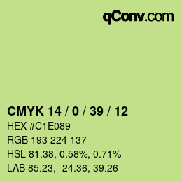 カラーコード: CMYK 14 / 0 / 39 / 12 | qconv.com
