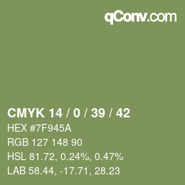 Color code: CMYK 14 / 0 / 39 / 42 | qconv.com