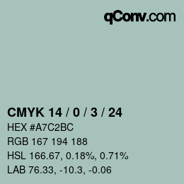 カラーコード: CMYK 14 / 0 / 3 / 24 | qconv.com