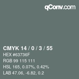 Color code: CMYK 14 / 0 / 3 / 55 | qconv.com