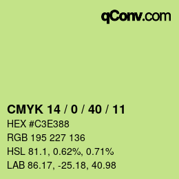 カラーコード: CMYK 14 / 0 / 40 / 11 | qconv.com
