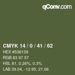 Color code: CMYK 14 / 0 / 41 / 62 | qconv.com