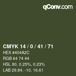 カラーコード: CMYK 14 / 0 / 41 / 71 | qconv.com