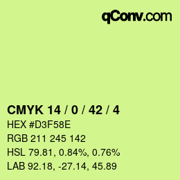 カラーコード: CMYK 14 / 0 / 42 / 4 | qconv.com