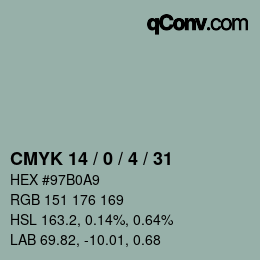 カラーコード: CMYK 14 / 0 / 4 / 31 | qconv.com
