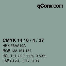 Color code: CMYK 14 / 0 / 4 / 37 | qconv.com