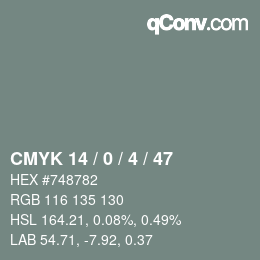 Color code: CMYK 14 / 0 / 4 / 47 | qconv.com