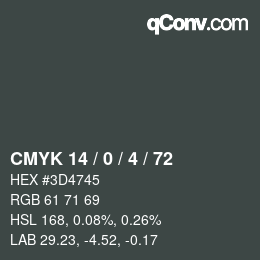 Color code: CMYK 14 / 0 / 4 / 72 | qconv.com