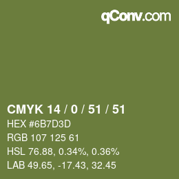 Color code: CMYK 14 / 0 / 51 / 51 | qconv.com