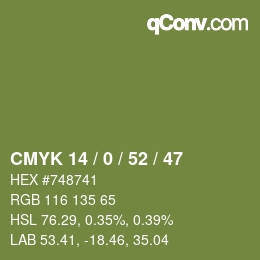 Color code: CMYK 14 / 0 / 52 / 47 | qconv.com