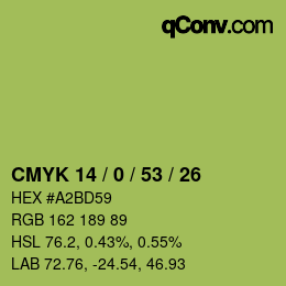 Color code: CMYK 14 / 0 / 53 / 26 | qconv.com