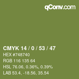 Color code: CMYK 14 / 0 / 53 / 47 | qconv.com