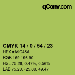 Color code: CMYK 14 / 0 / 54 / 23 | qconv.com