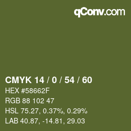 Color code: CMYK 14 / 0 / 54 / 60 | qconv.com