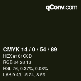 Color code: CMYK 14 / 0 / 54 / 89 | qconv.com