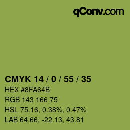 カラーコード: CMYK 14 / 0 / 55 / 35 | qconv.com