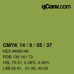 Color code: CMYK 14 / 0 / 55 / 37 | qconv.com