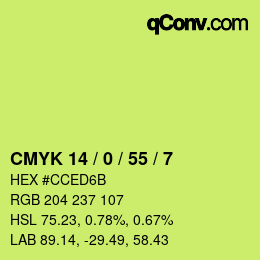 カラーコード: CMYK 14 / 0 / 55 / 7 | qconv.com