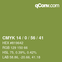 Color code: CMYK 14 / 0 / 56 / 41 | qconv.com