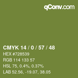 Color code: CMYK 14 / 0 / 57 / 48 | qconv.com