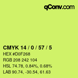 カラーコード: CMYK 14 / 0 / 57 / 5 | qconv.com