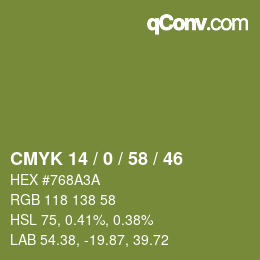 颜色代码: CMYK 14 / 0 / 58 / 46 | qconv.com