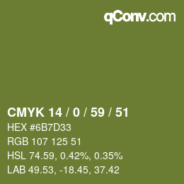 Color code: CMYK 14 / 0 / 59 / 51 | qconv.com