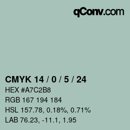 カラーコード: CMYK 14 / 0 / 5 / 24 | qconv.com