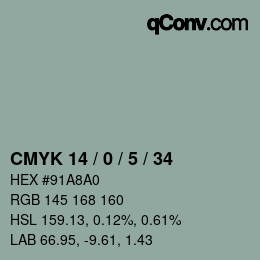 カラーコード: CMYK 14 / 0 / 5 / 34 | qconv.com