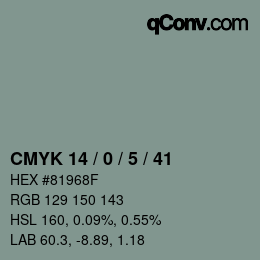 Color code: CMYK 14 / 0 / 5 / 41 | qconv.com