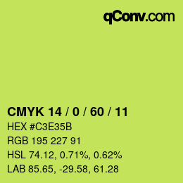 カラーコード: CMYK 14 / 0 / 60 / 11 | qconv.com