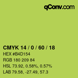 カラーコード: CMYK 14 / 0 / 60 / 18 | qconv.com