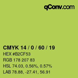 カラーコード: CMYK 14 / 0 / 60 / 19 | qconv.com
