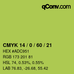 カラーコード: CMYK 14 / 0 / 60 / 21 | qconv.com