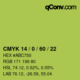 カラーコード: CMYK 14 / 0 / 60 / 22 | qconv.com